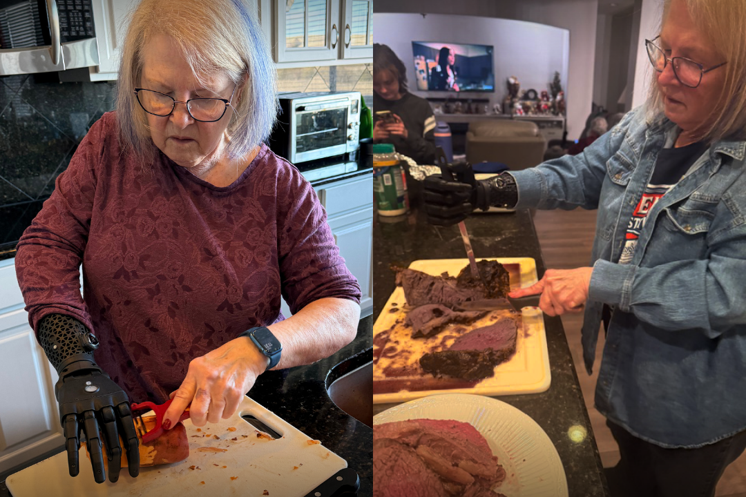 Mary using her Hero PRO to cut and prepare food